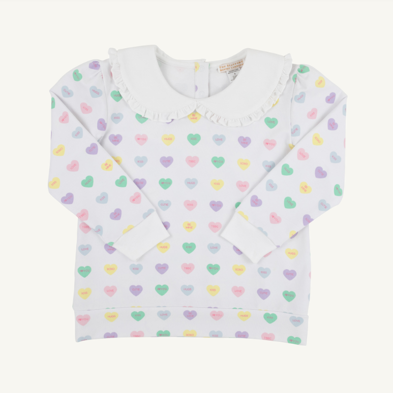 Maude's Ruffle Cassidy Comfy Crewneck We Heart You Palm Beach Pink/Worth Ave White