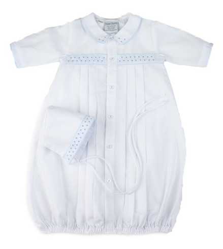 White/Blue Dot Take Me Home Gown With Hat