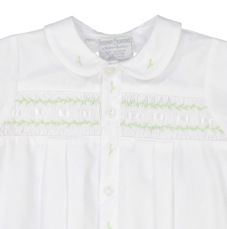 White & Green Neutral Take Me Home Gown with Bonnet