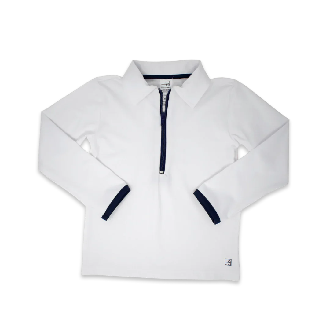 Henry Half Zip Pure Coconut Fleece Nantucket Navy