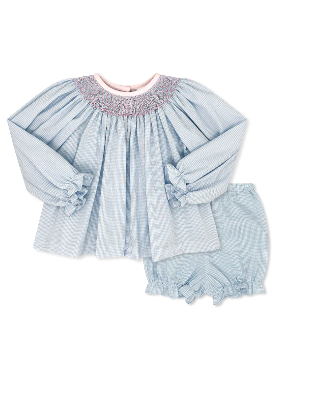 Betsy Bloomer Set Long Sleeve Baker Blue Minigingham/ Polite Pink
