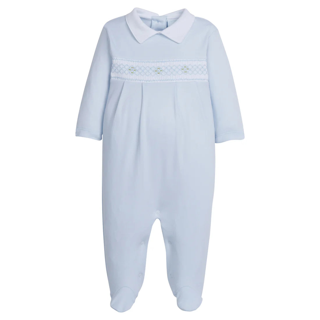Smocked Footie Blue Geo