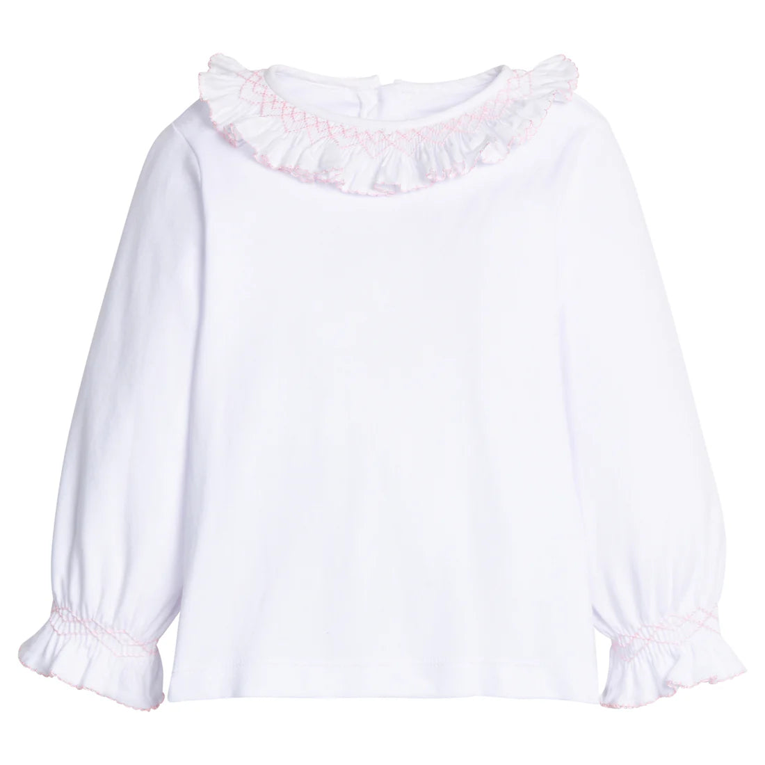 Smocked Madeline Blouse White with Light Pink