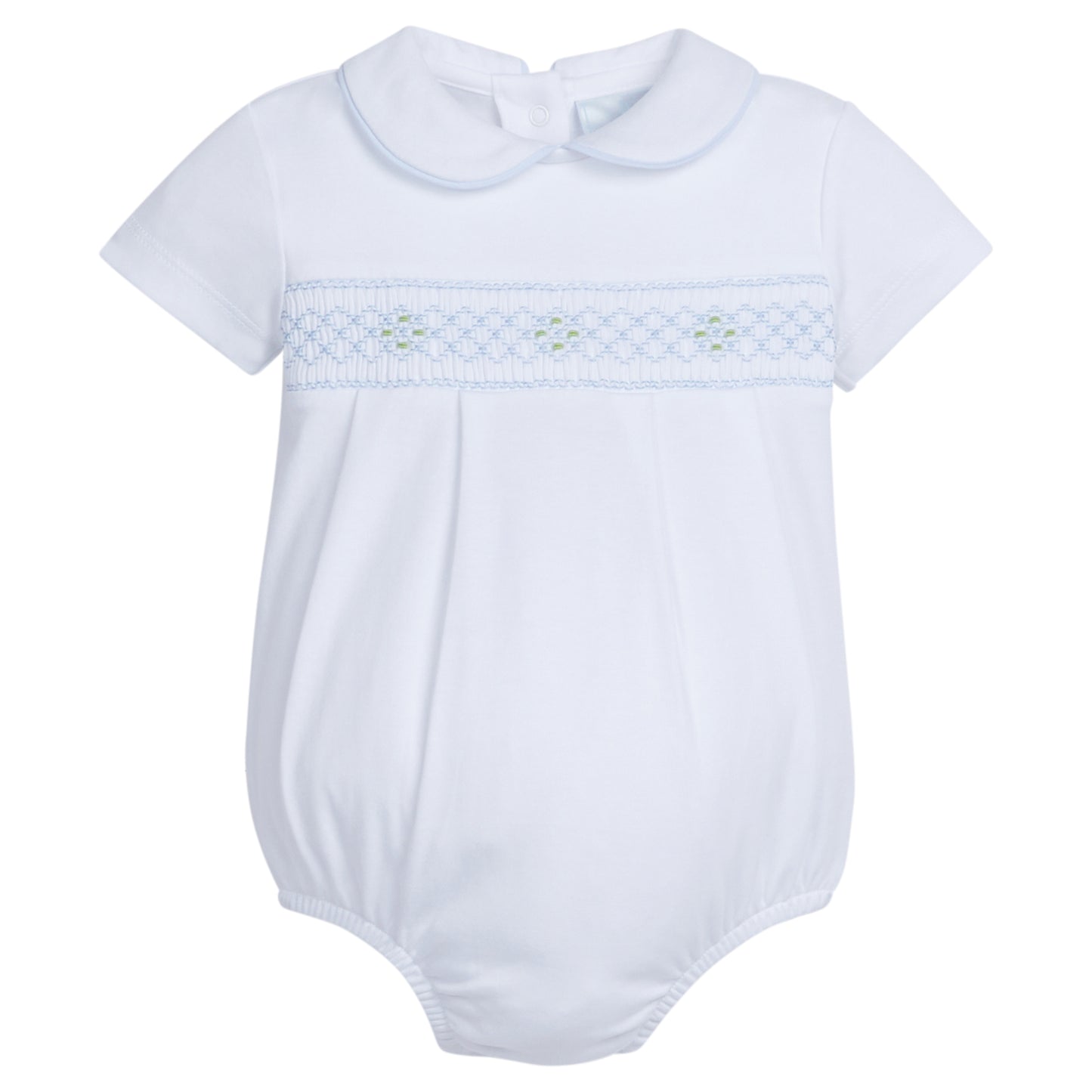 Smocked Peter Pan Bubble Blue Geo