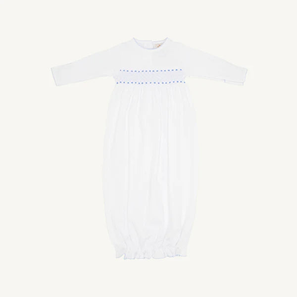Sweetly Smocked Greeting Gown Worth Ave White/Buckhead Blue