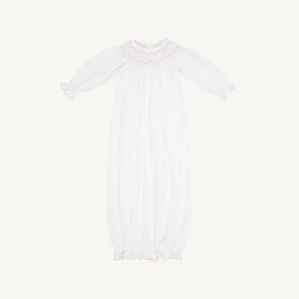 Sweetly Smocked Greeting Gown Worth Ave White/Palm Beach Pink
