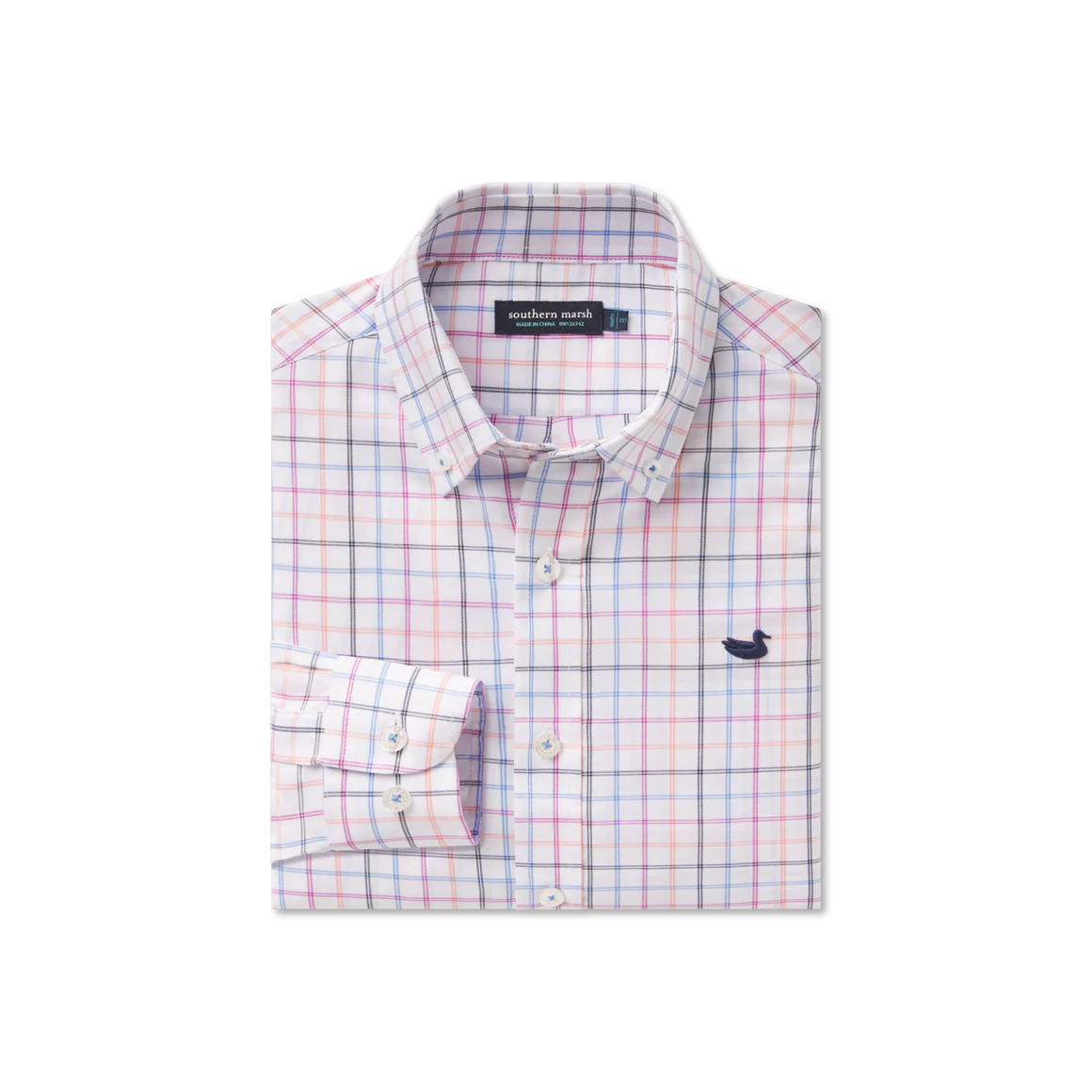Youth Chateau Windowpane Dress Shirt Navy/Peach