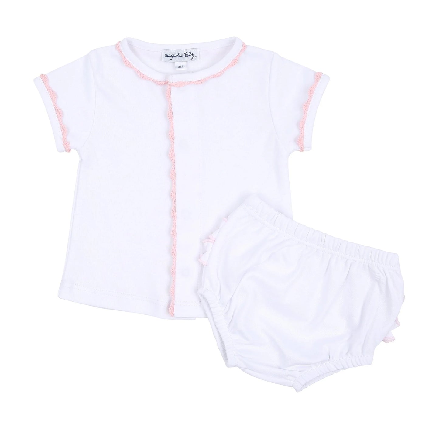 Baby Joy Pink Crochet Trim Ruffle Diaper Cover Set