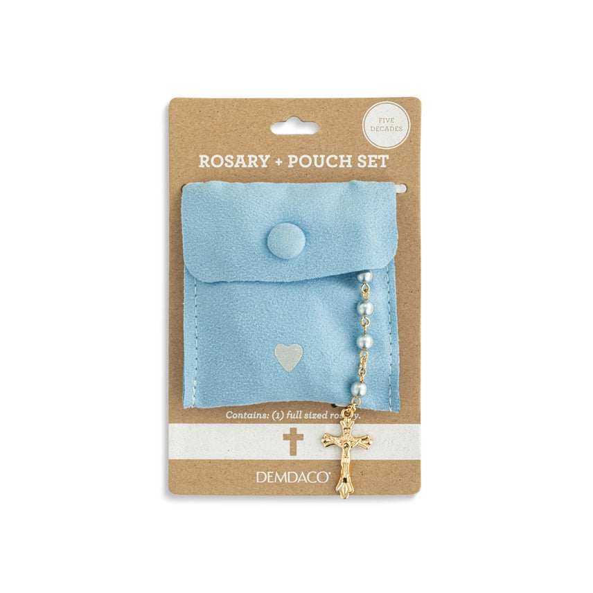 Mid Blue Rosary + Pouch