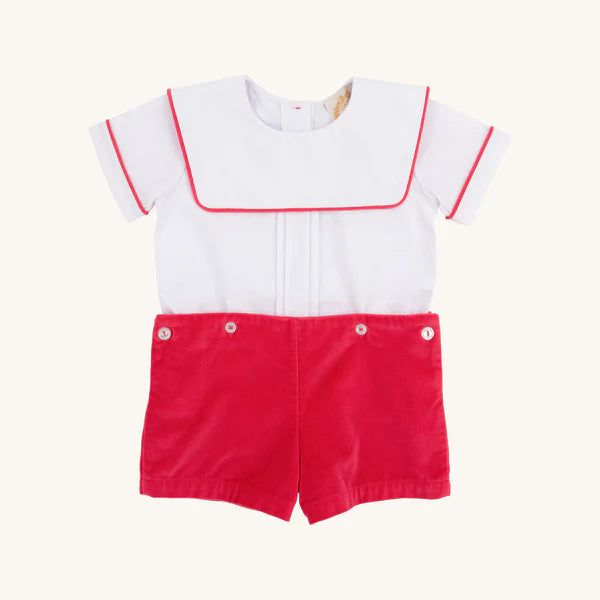 Beauregard Button In Velveteen Worth Ave White/Richmond Red