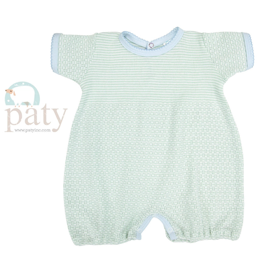 Paty Knit Bubble with Pima Binding Mint with Blue Trim