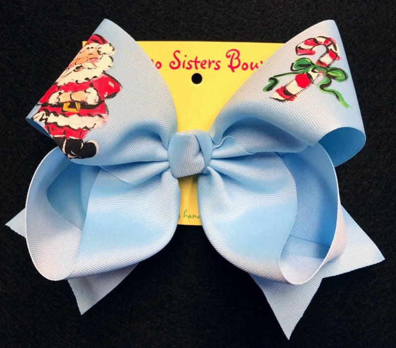 Jolly Santa in Blue Hand Painted in Bow