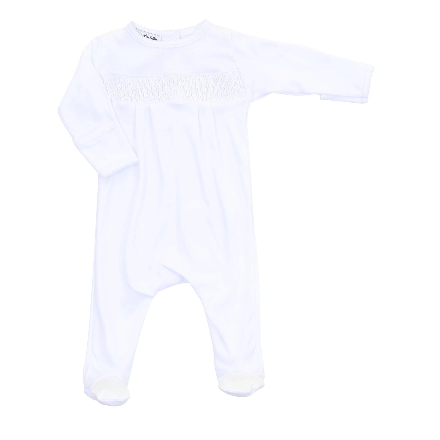 Essentials Smocked White Footie with White Trim