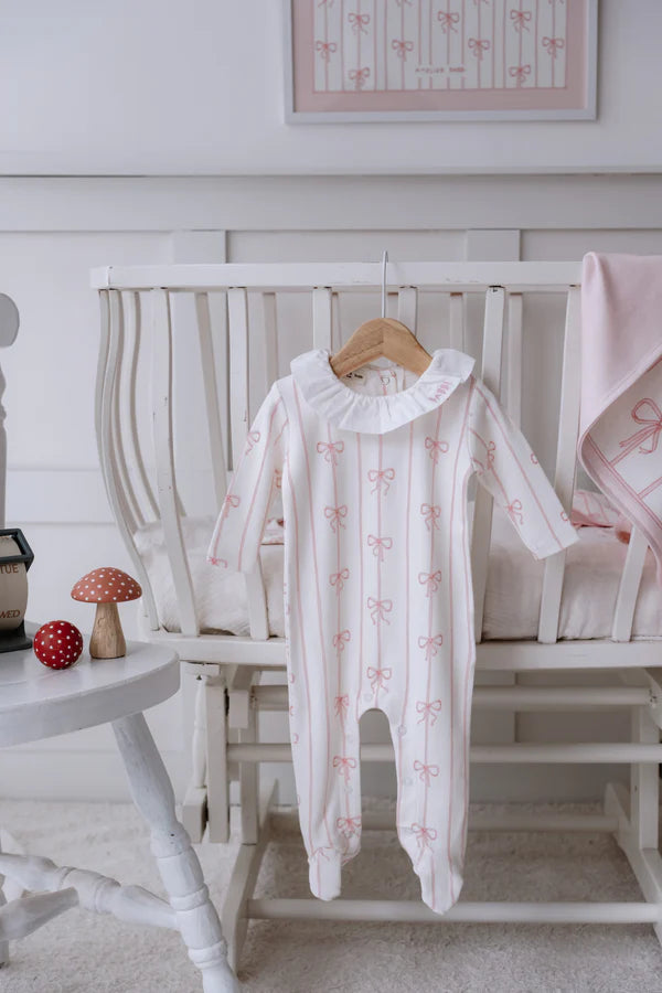 Baby Footed Onesie Ribbon Pink
