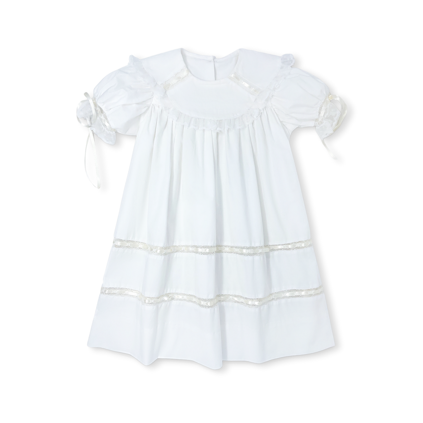 Donahue Dress Blessings White Batiste Ecru Ribbon