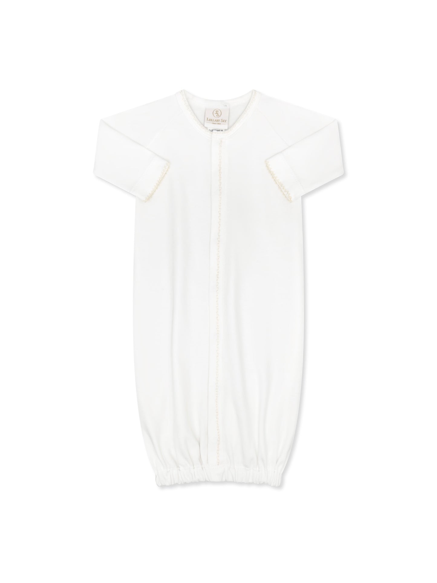 Snuggle Me Saque Park White with Ecru Featherstitching