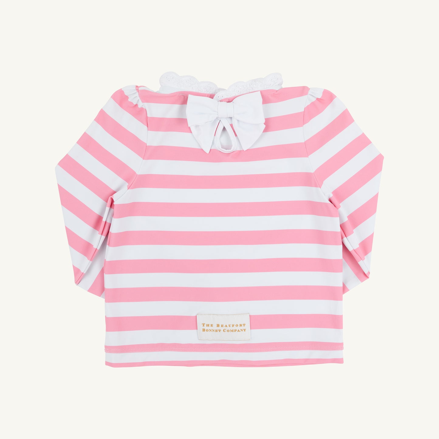 Winnie's Wave Spotter Swim Shirt UPF Keyhole Caicos Cabana Stripe in Hamptons Hot Pink/Worth Ave White