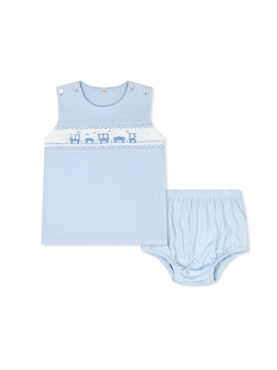 Bryant Diaper Set Palmer Blue Pima/Train Smocking