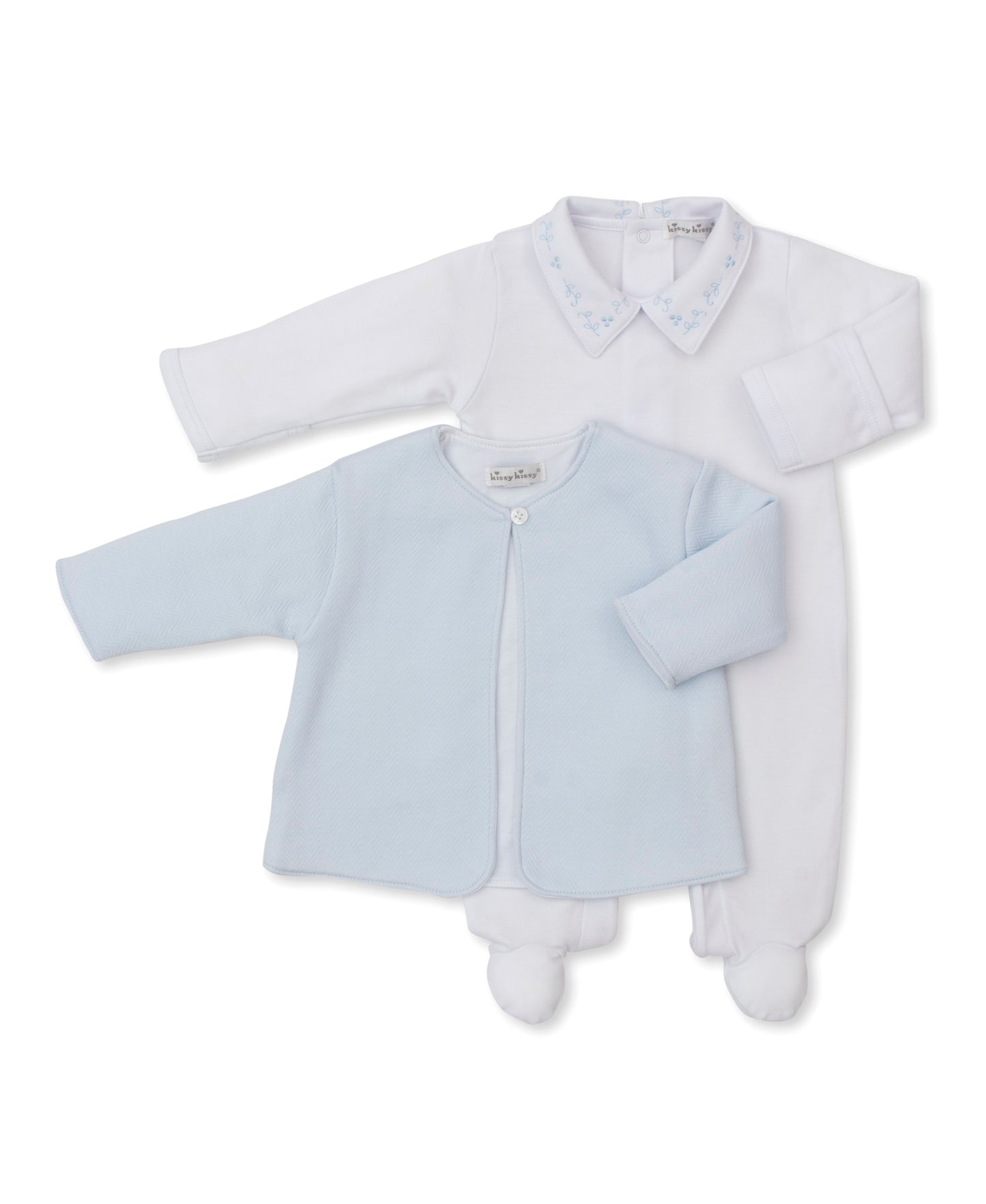 Sweet Homecoming Footie with Jacket Set White/Light Blue