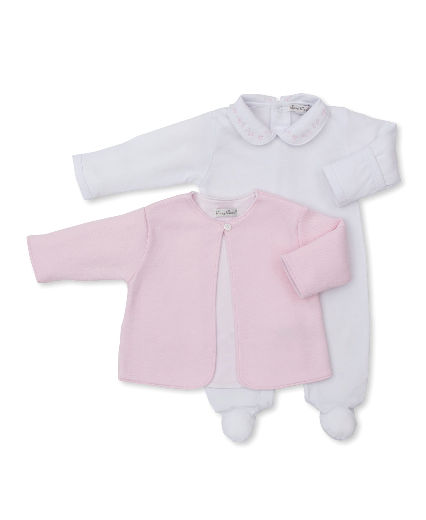 Sweet Homecoming Jacquard Footie with Jacket Set White/Pink