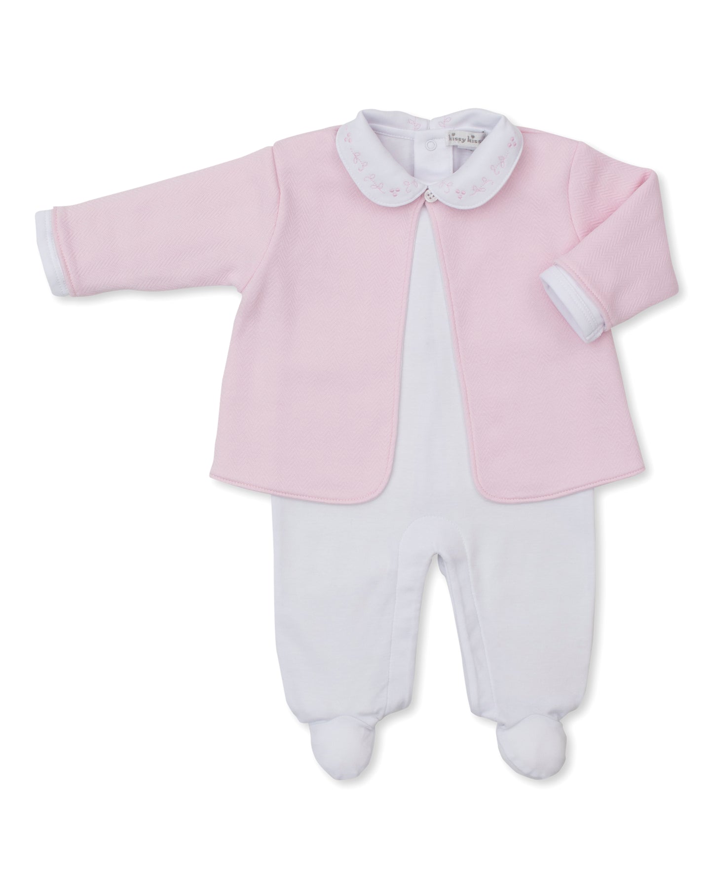 Sweet Homecoming Jacquard Footie with Jacket Set White/Pink