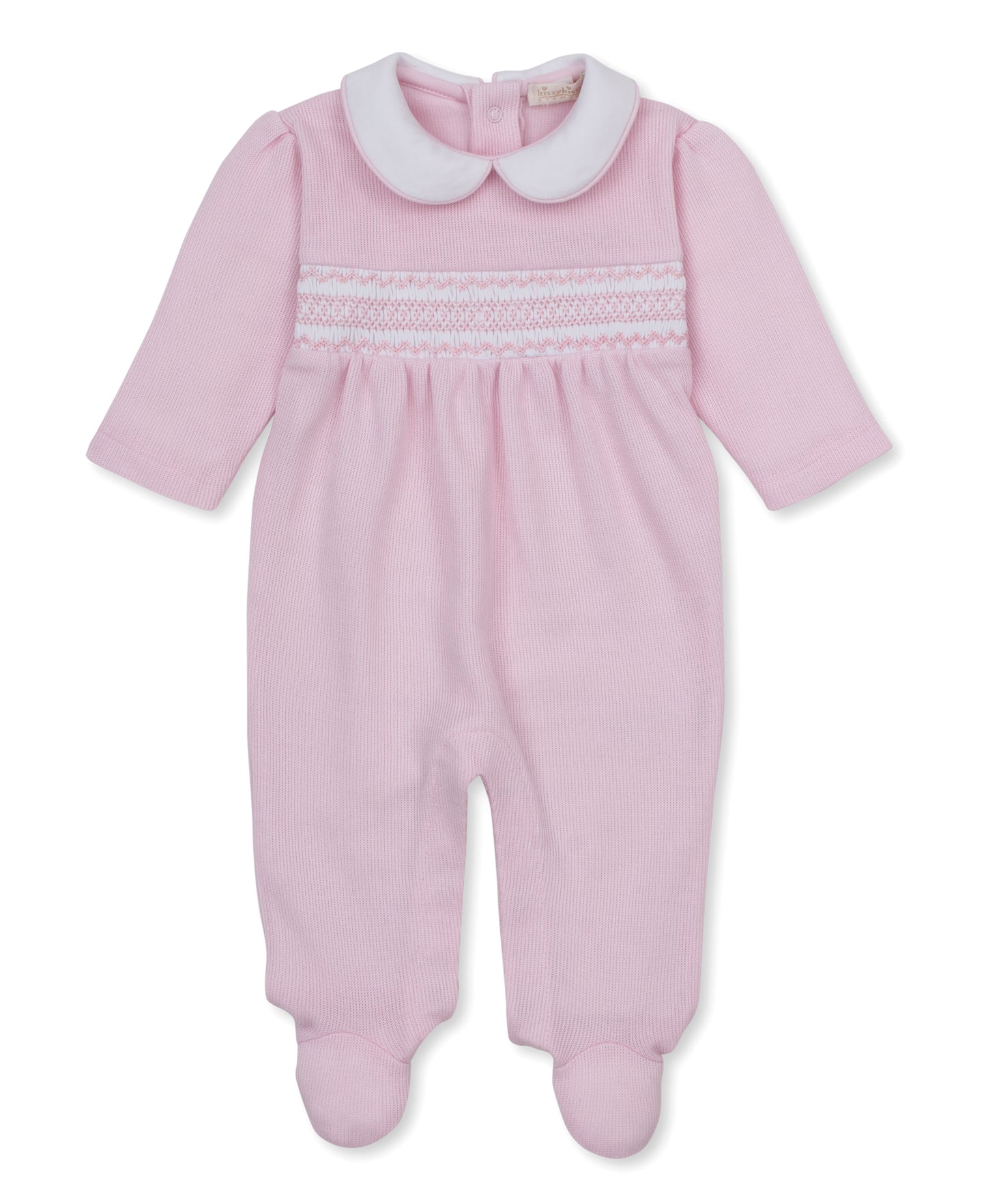 Punto Ingle Footie w/ Hand Smocking Pink
