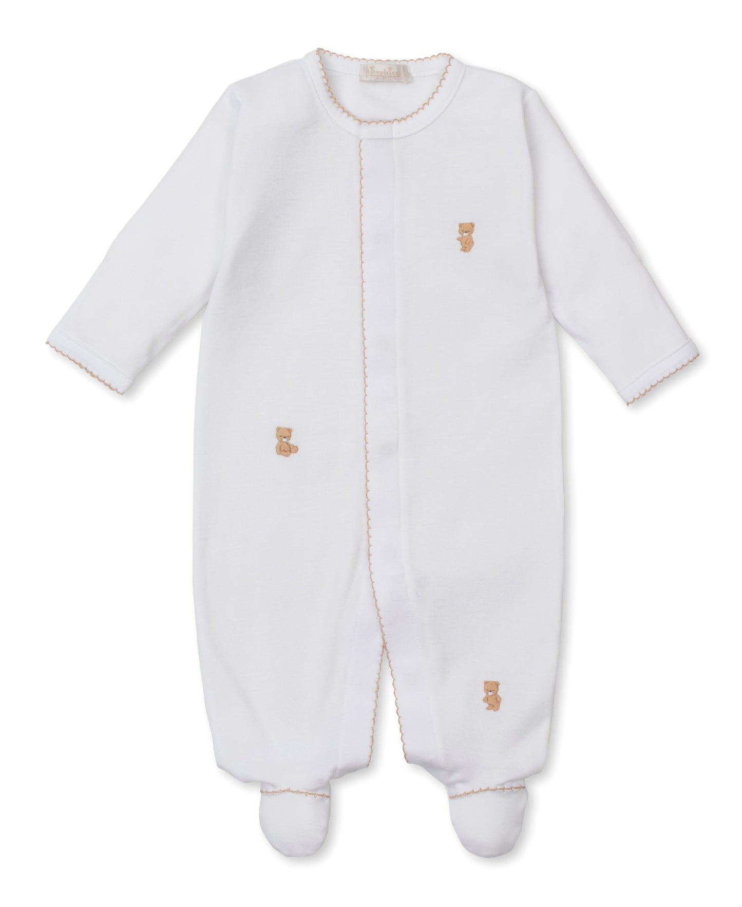 Teddy Bear Footie with Hand Embroidery White/Ecru