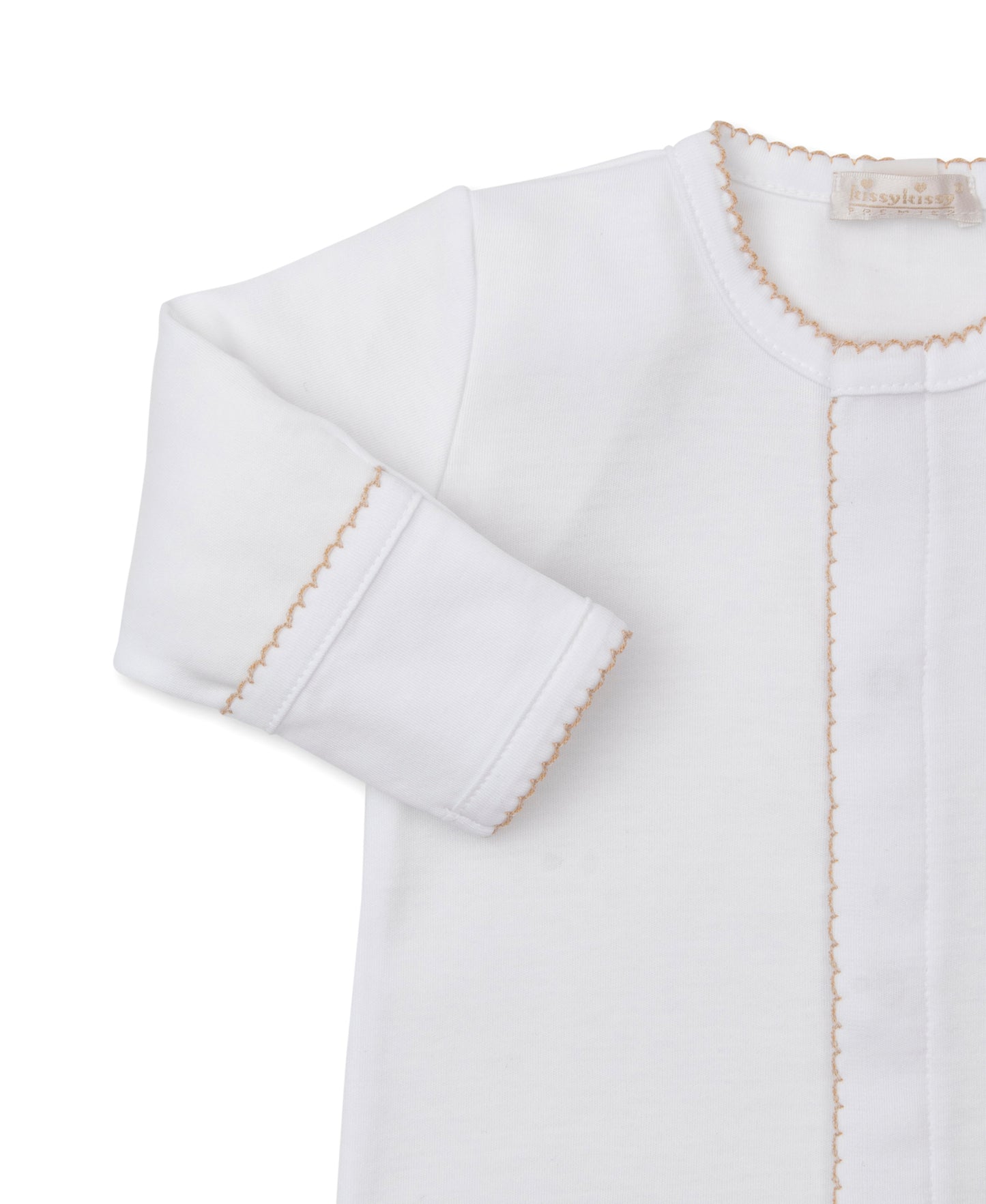 Teddy Bear Footie with Hand Embroidery White/Ecru