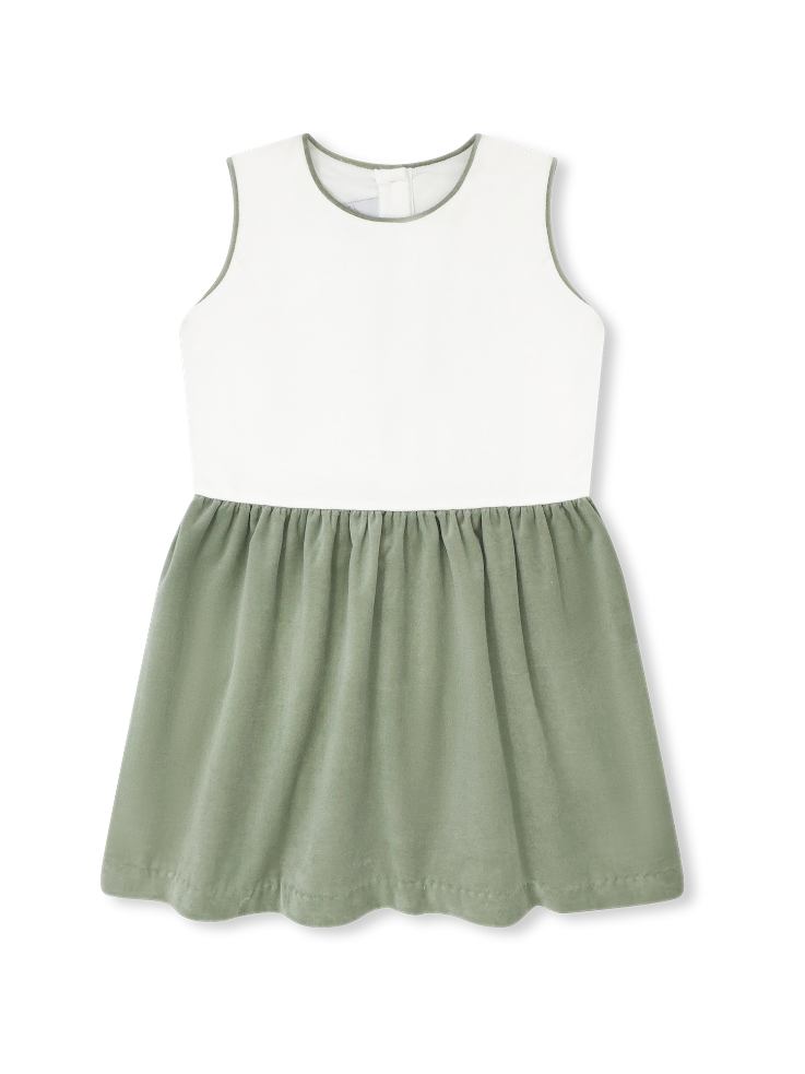 Beatrice Dress Winter White Velvet/Leyland Green Velvet