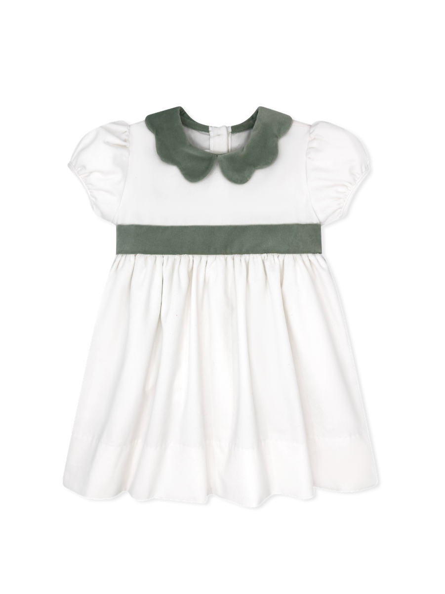 Blakely Band Dress Winter White Velvet/Leyland Green Velvet