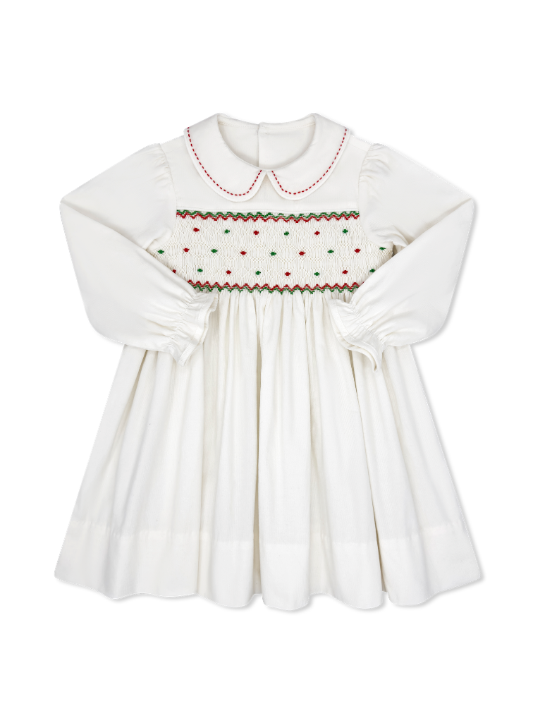Clara Dress Long Sleeve Dreamy White Corduroy/Garland Green