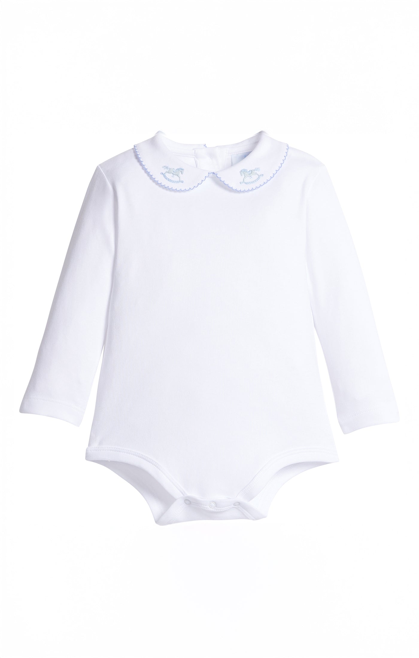 Long Sleeve Pinpoint Onesie Blue Rocking Horse