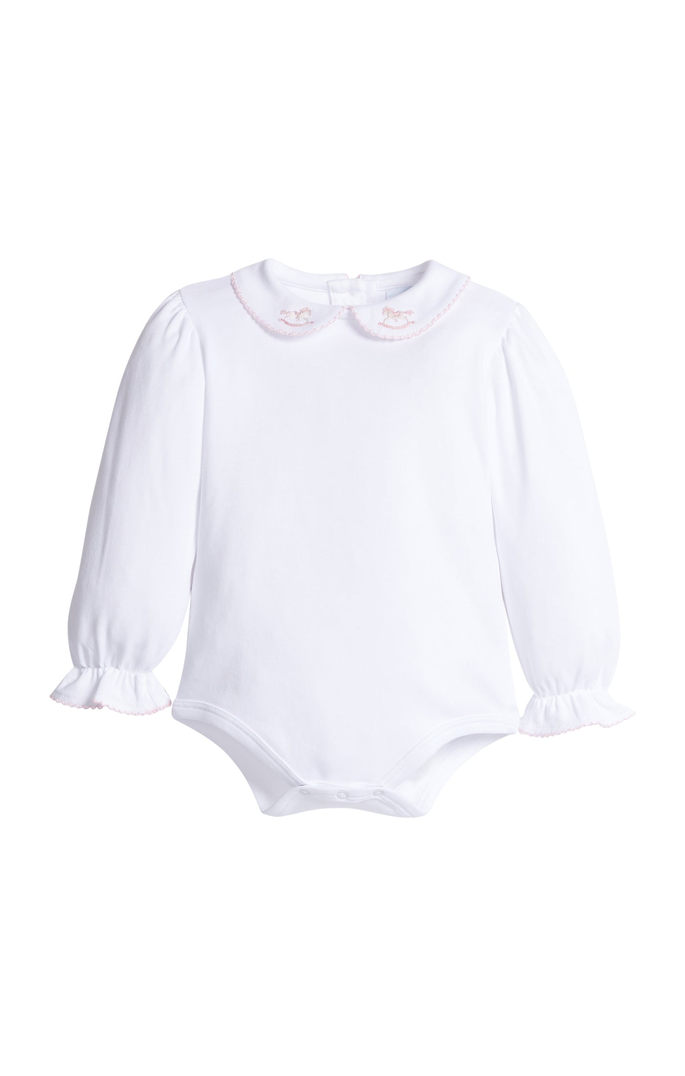 Long Sleeve Pinpoint Onesie Pink Rocking Horse