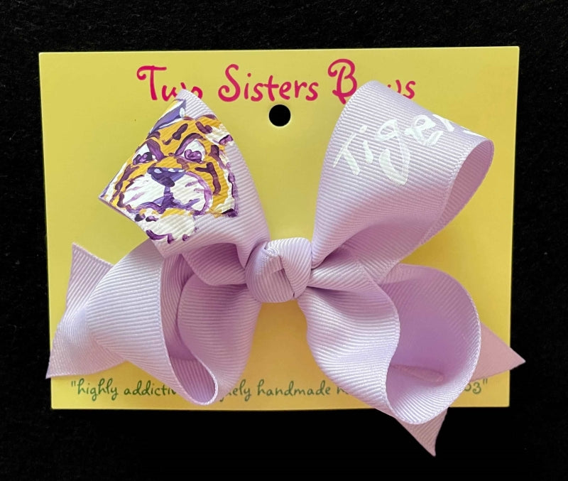 Vintage Tigers in Orchid Hand Painted Bow