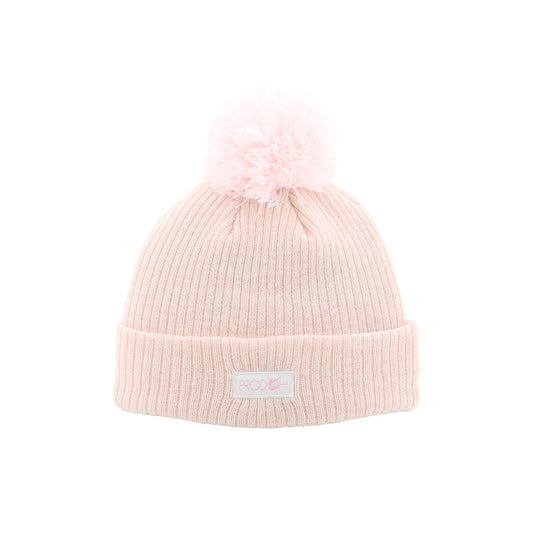Girls Knit Pom Pom Patch Beanie Pink Lady