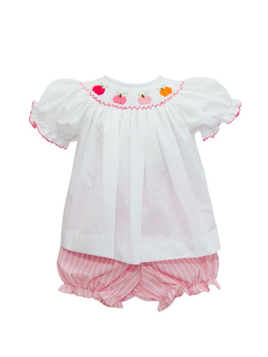 Pink Stripe Pumpkin Bishop Smock Bloomer Set