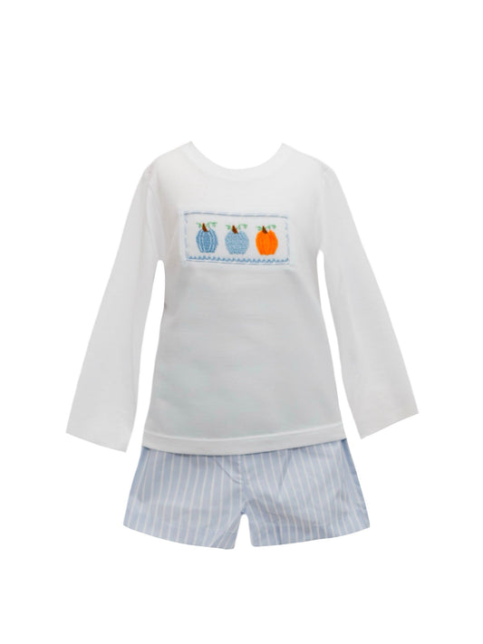 Blue Stripe Pumpkin Smock Long Sleeve Short Set