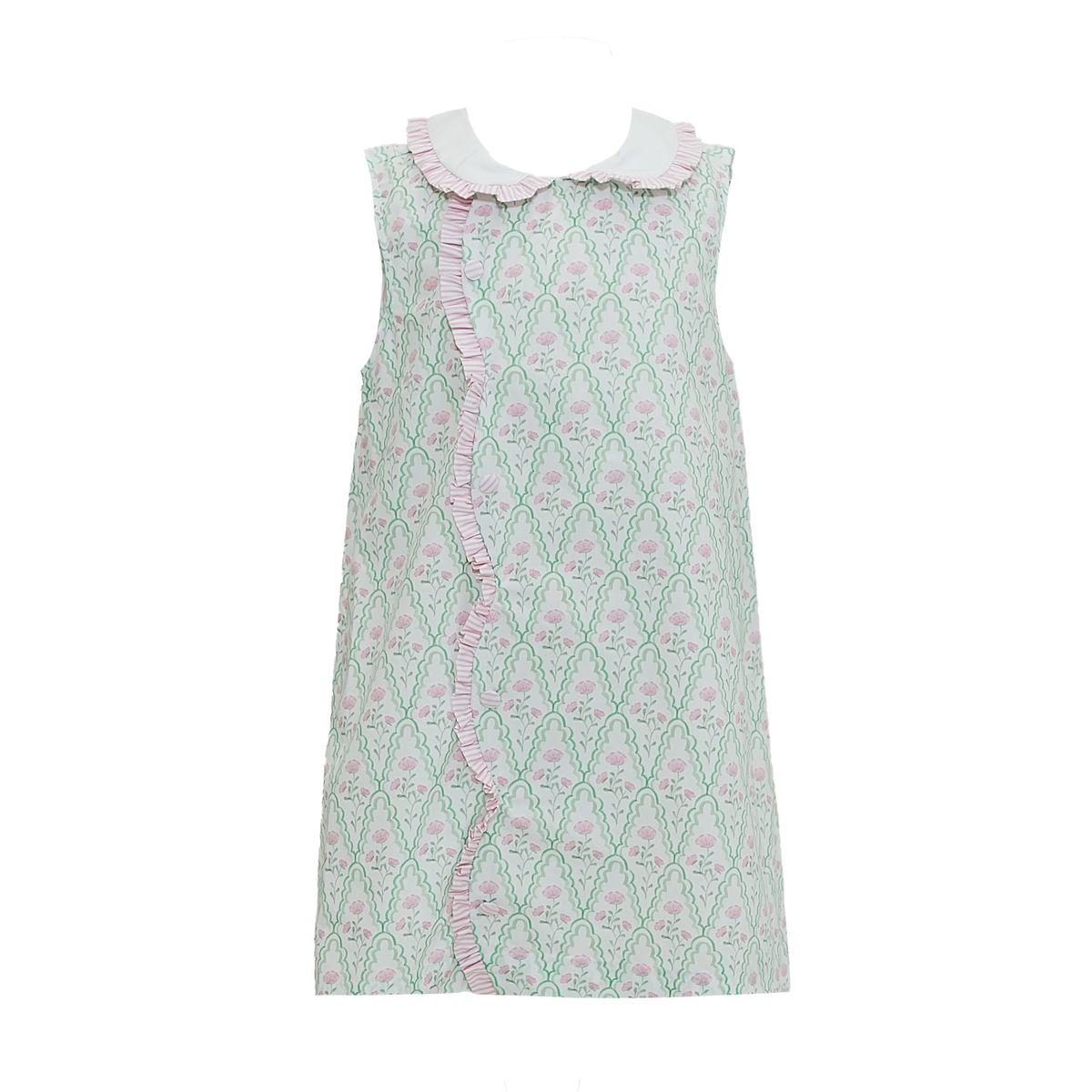 Claire Green and Pink Floral Scallop Dress