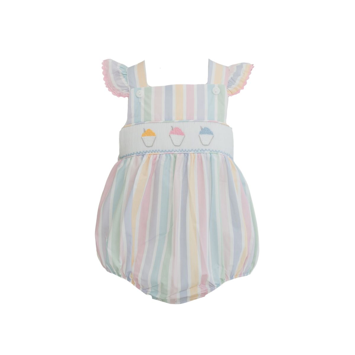 Millie Snowball Smocked Striped Ruffle Bubble