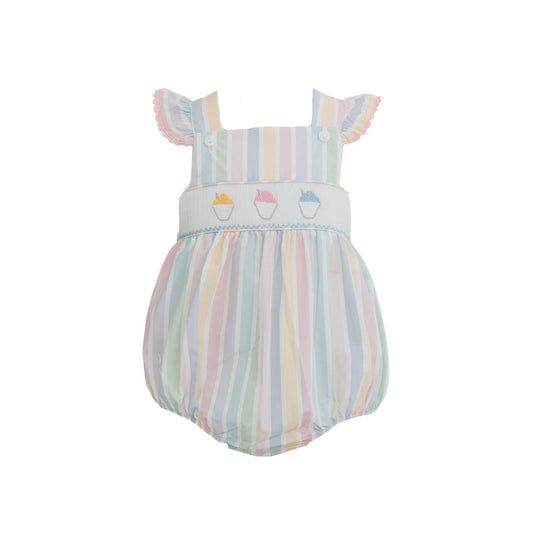 Millie Snowball Smocked Striped Ruffle Bubble
