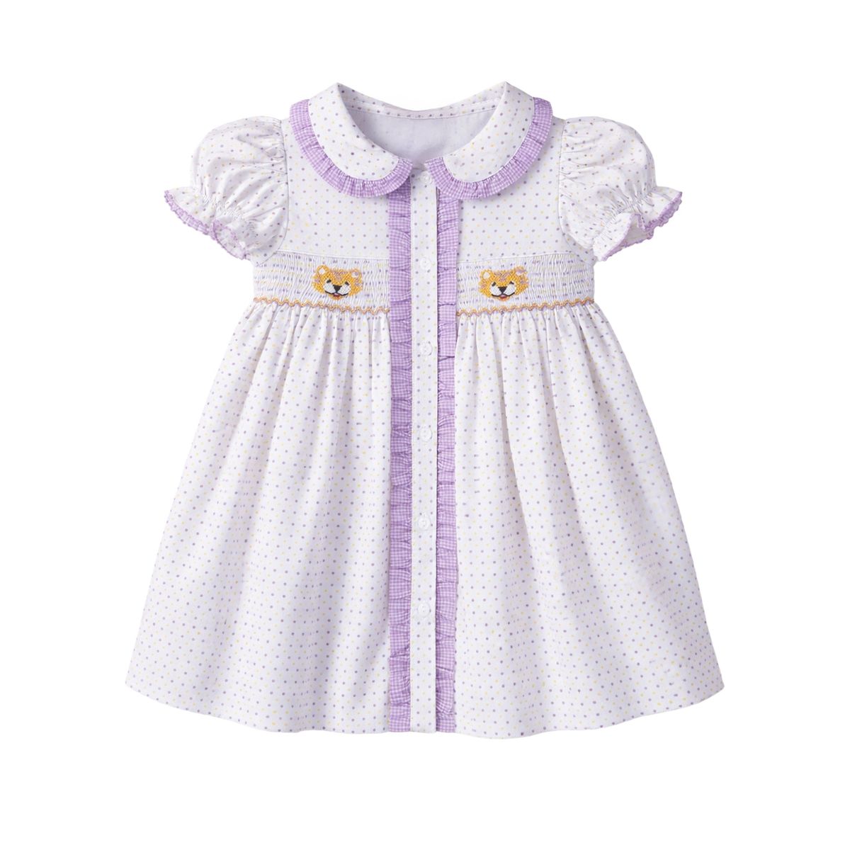 Ruby Smocked Dress Purple Bitty Dot Tiger
