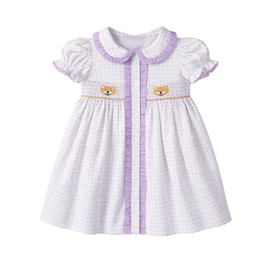 Ruby Smocked Dress Purple Bitty Dot Tiger