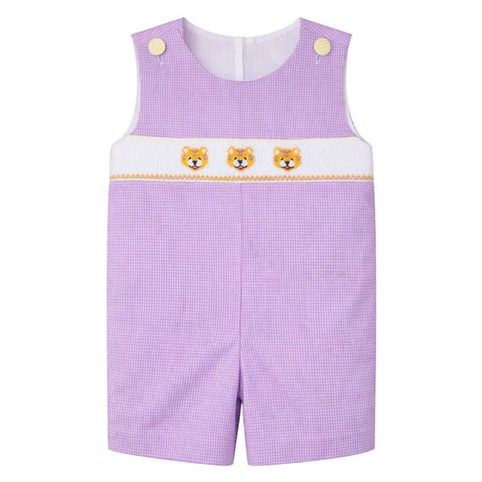 Ethan Smocked Jon Jon Purple Gingham Tiger