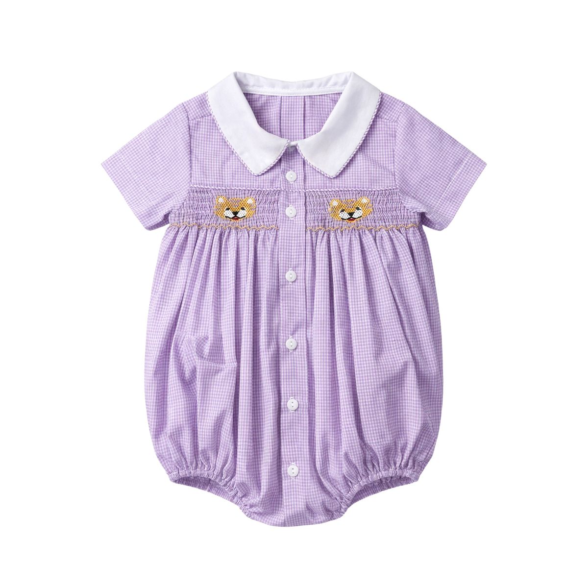 Miller Smocked Bubble Purple Gingham Tiger