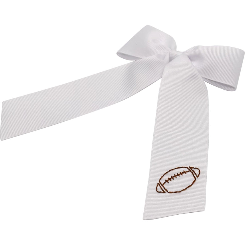Football Hand Embroidered Bow White
