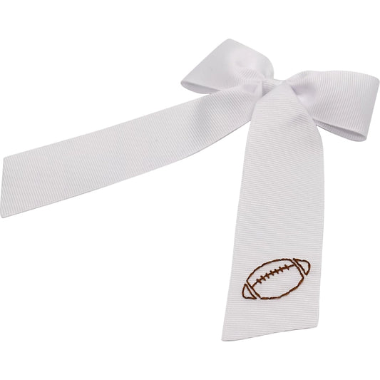 Football Hand Embroidered Bow White
