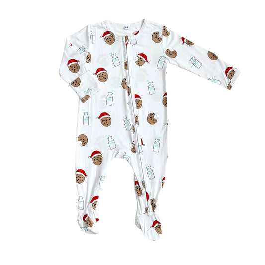 Santa's Cookie Christmas Bamboo Baby Zippered Footie Onesie