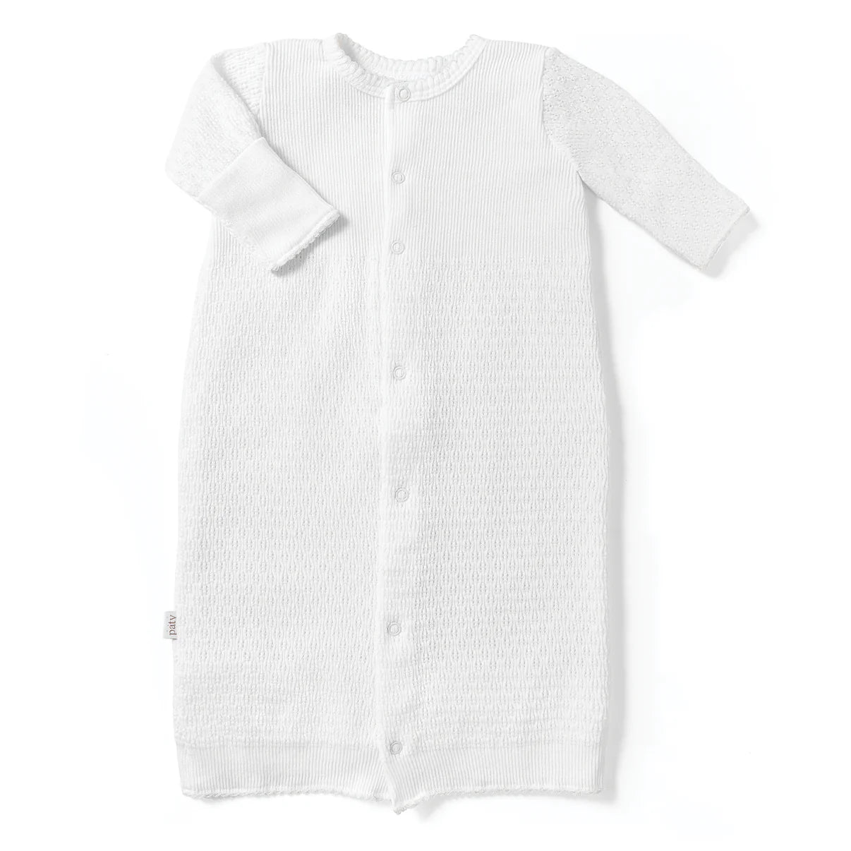 Paty Knit Gown with Full Snap Front White