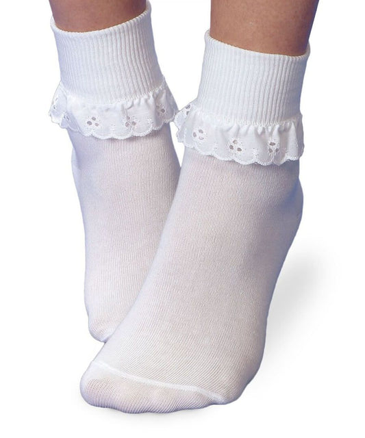 Eyelet Lace Turn Cuff Socks White
