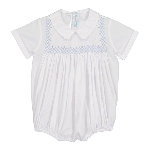 White & Blue Vintage Smocked Bodice Creeper